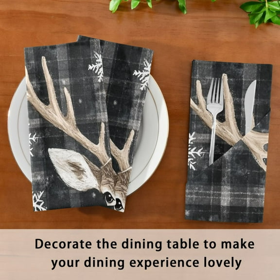 BZSMCE Satin Native Fab Cotton Dinner Napkin Cute Deer in Winter Reusable