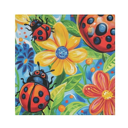 BZSMCE Satin Native Fab Cotton Dinner Napkin Cute Ladybug Reusable