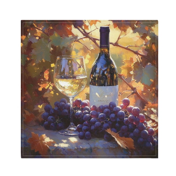 BZSMCE Satin Native Fab Cotton Dinner Napkin Grape and Wine Painting Reusable