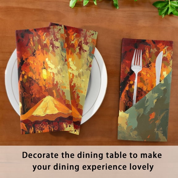 BZSMCE Satin Native Fab Cotton Dinner Napkin Paris Street Evening Scene Reusable