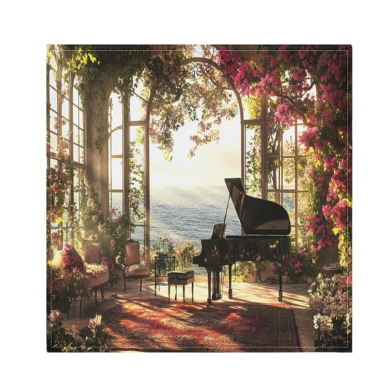 BZSMCE Satin Native Fab Cotton Dinner Napkin Piano in Floral Room Seaside Reusable