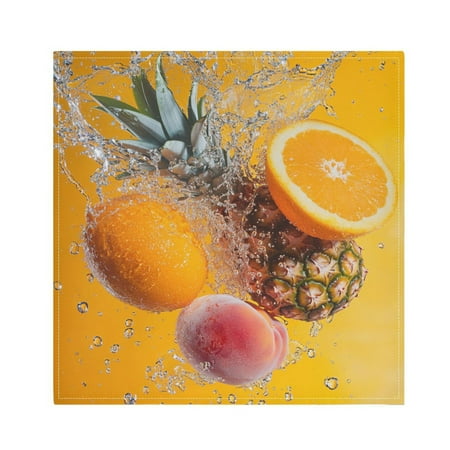 BZSMCE Satin Native Fab Cotton Dinner Napkin Pineapple Orange with Water Splash Reusable