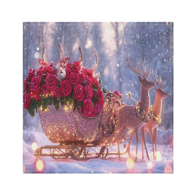 BZSMCE Satin Native Fab Cotton Dinner Napkin Reindeer Pulling Rose ...