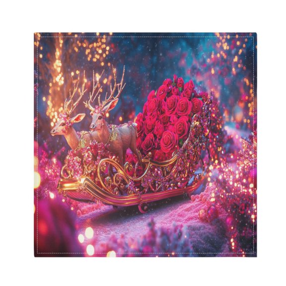 BZSMCE Satin Native Fab Cotton Dinner Napkin Reindeer Pulling Rose Filled Sleigh Reusable