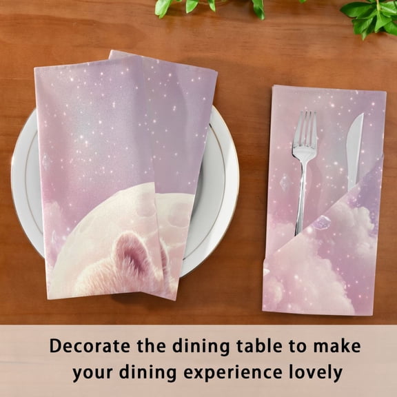 BZSMCE Satin Native Fab Cotton Dinner Napkin Sleeping Cub on Soft Clouds Reusable