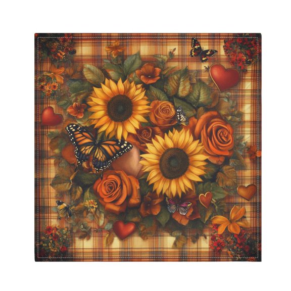 BZSMCE Satin Native Fab Cotton Dinner Napkin Sunflowers Roses Butterflies Hearts Reusable