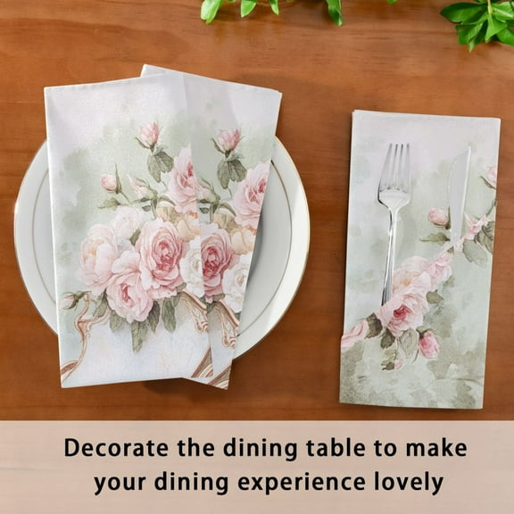 BZSMCE Satin Native Fab Cotton Dinner Napkin Victorian Carriage Roses Reusable