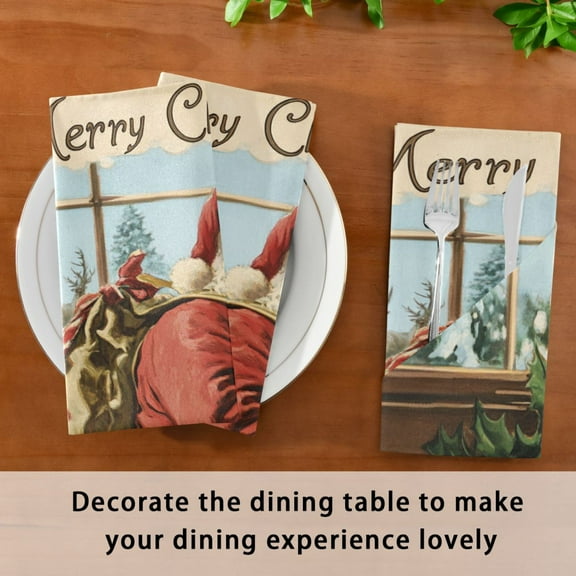 BZSMCE Satin Native Fab Cotton Dinner Napkin Vintage Christmas Painting Reusable