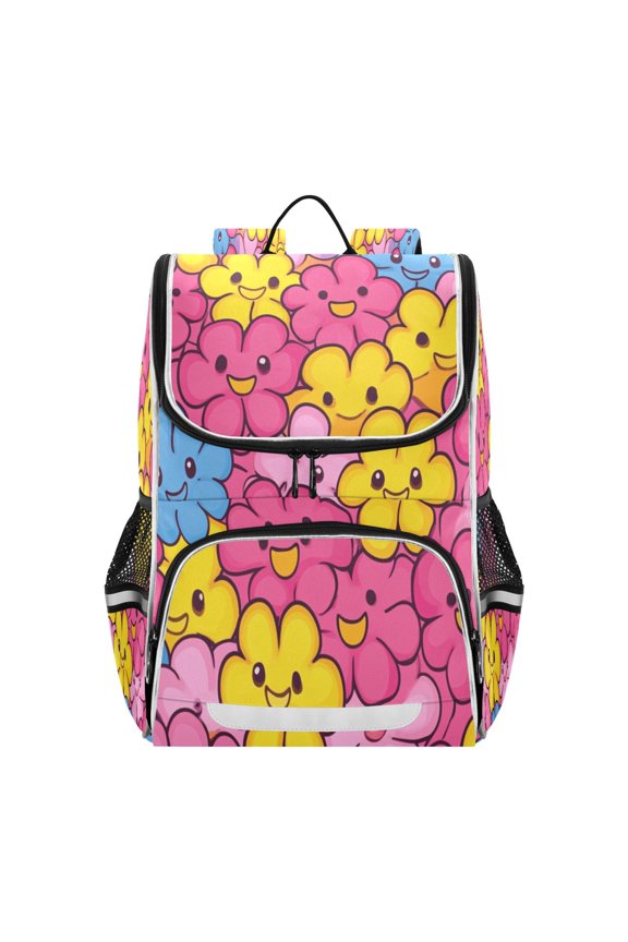 School Backpack Travel Bag Bookbags Bookbags Joyful Floral Faces Pattern