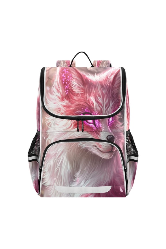 School Backpack Travel Bag Bookbags Bookbags Pink Fox with Glowing Eyes Pattern