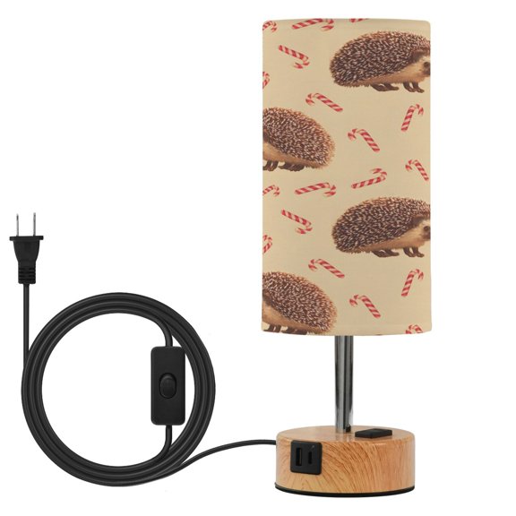 BZSMCE Seamless with Candy Cane Pattern Printed 3 Color Touch Control Table Lamp Linen Shade LED Nightstand Lamp with Wood Grain BaseUS Standard Power Cord