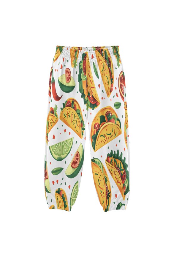 BZSMCE A Seamless Pattern Of Tacos and Festive Mexican Imagery Print Elastic Waist Jogger Pants Lightweight Wind Resistant Casual Athletic Trousers with Cuffed Ankles & Side Pockets