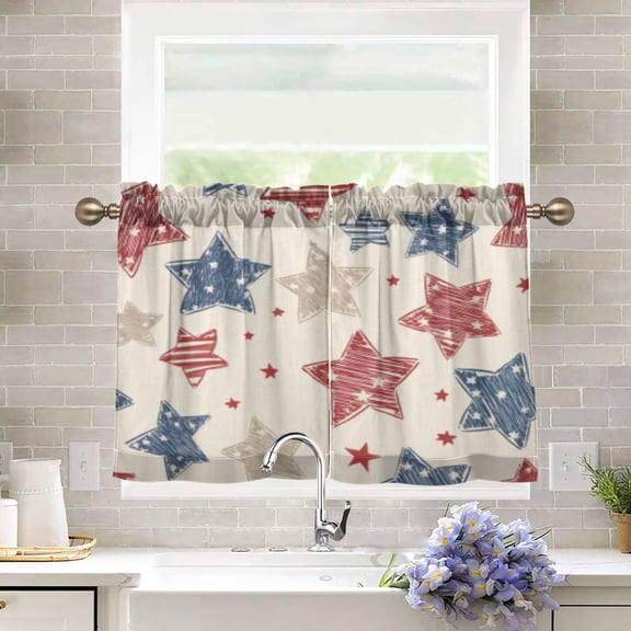 BZSMCE Set of 2 Pieces Kitchen Window Curtain Fashion Americana Star Retro Flair Pattern 27x24in/27x36in