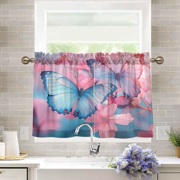BZSMCE Set of 2 Pieces Kitchen Window Curtain Fashion Azure Elegance Printed 27x24in/27x36in