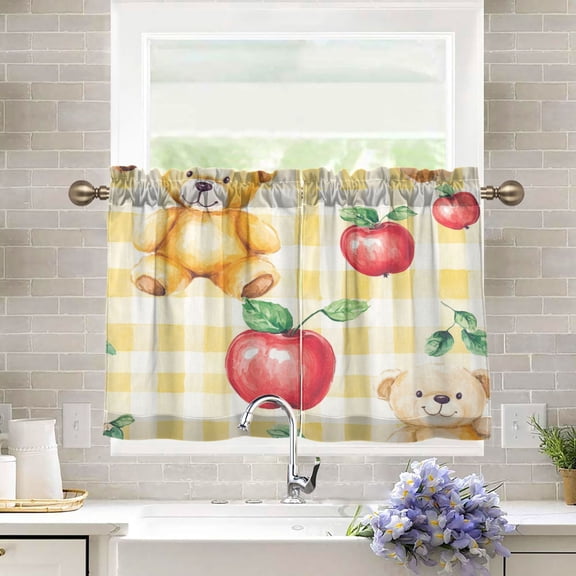 BZSMCE Set of 2 Pieces Kitchen Window Curtain Fashion Bears Apple Delight Printed 27x24in/27x36in