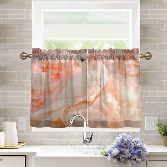 BZSMCE Set of 2 Pieces Kitchen Window Curtain Fashion Blush Whispers Pattern 27x24in/27x36in