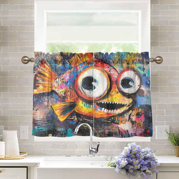 BZSMCE Set of 2 Pieces Kitchen Window Curtain Fashion Bubbly Dreams Printed 27x24in/27x36in