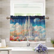BZSMCE Set of 2 Pieces Kitchen Window Curtain Fashion Celestial Dreams Printed 27x24in/27x36in