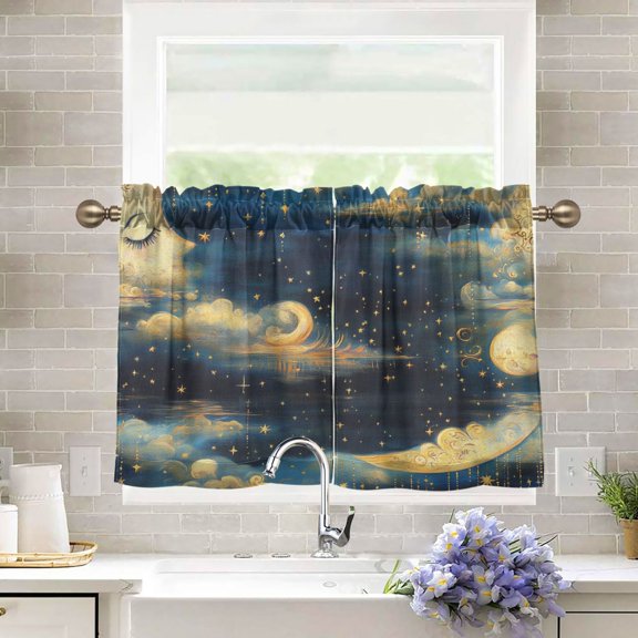 BZSMCE Set of 2 Pieces Kitchen Window Curtain Fashion Celestial Dreams Printed 27x24in/27x36in