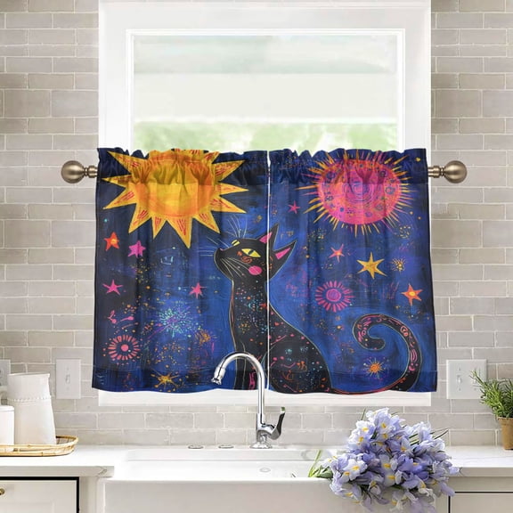 BZSMCE Set of 2 Pieces Kitchen Window Curtain Fashion Celestial Dreams Printed 27x24in/27x36in