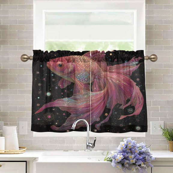 BZSMCE Set of 2 Pieces Kitchen Window Curtain Fashion Celestial Glow Pattern 27x24in/27x36in