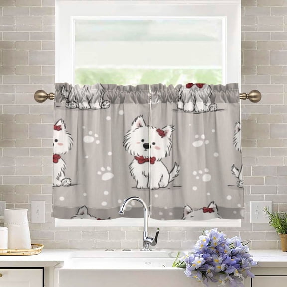 BZSMCE Set of 2 Pieces Kitchen Window Curtain Fashion Center Westie and Pup Crew Pattern 27x24in/27x36in