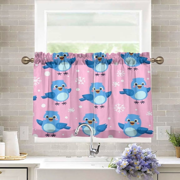 BZSMCE Set of 2 Pieces Kitchen Window Curtain Fashion Cheerful Bluebird Parade Printed 27x24in/27x36in