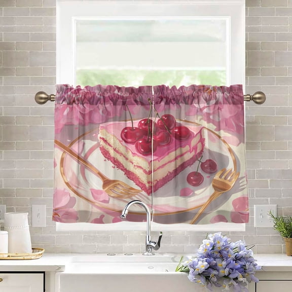 BZSMCE Set of 2 Pieces Kitchen Window Curtain Fashion Cherry Blossom Delight Printed 27x24in/27x36in