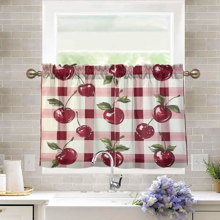 BZSMCE Set of 2 Pieces Kitchen Window Curtain Fashion Cherry Delight Printed 27x24in/27x36in