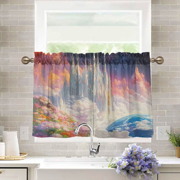 BZSMCE Set of 2 Pieces Kitchen Window Curtain Fashion Colorful Haven Printed 27x24in/27x36in