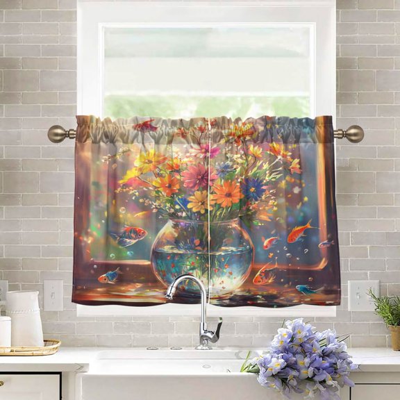 BZSMCE Set of 2 Pieces Kitchen Window Curtain Fashion Colorful Reflections Printed 27x24in/27x36in