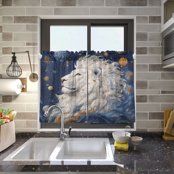 BZSMCE Set of 2 Pieces Kitchen Window Curtain Fashion Cosmic King Printed 27x24in/27x36in