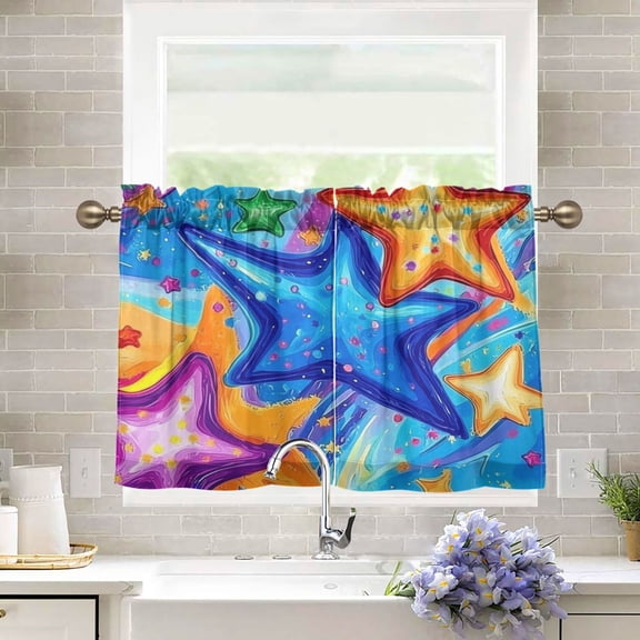 BZSMCE Set of 2 Pieces Kitchen Window Curtain Fashion Cosmic Starscape Printed 27x24in/27x36in