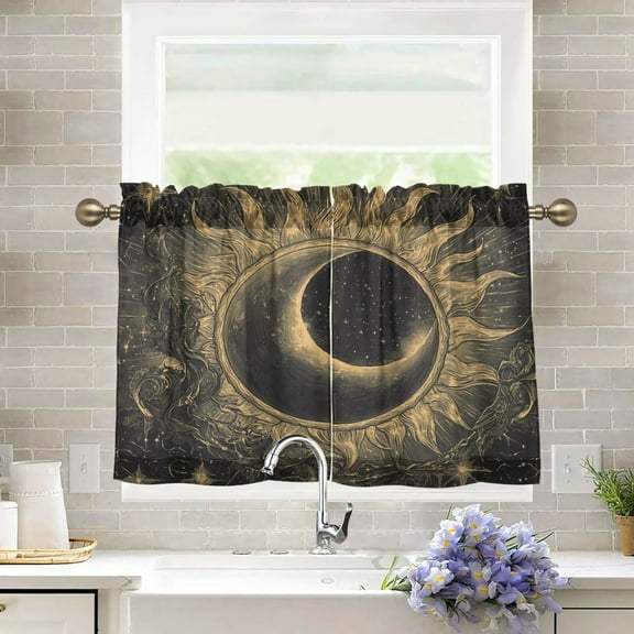 BZSMCE Set of 2 Pieces Kitchen Window Curtain Fashion Cosmic Sunburst Printed 27x24in/27x36in