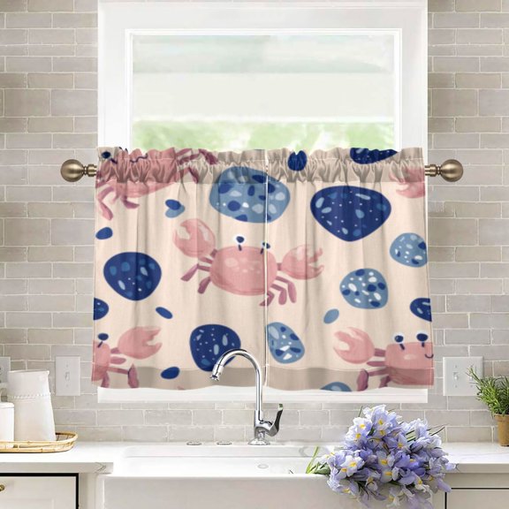 BZSMCE Set of 2 Pieces Kitchen Window Curtain Fashion Crab & Cobblestone Coastal Play Pattern 27x24in/27x36in
