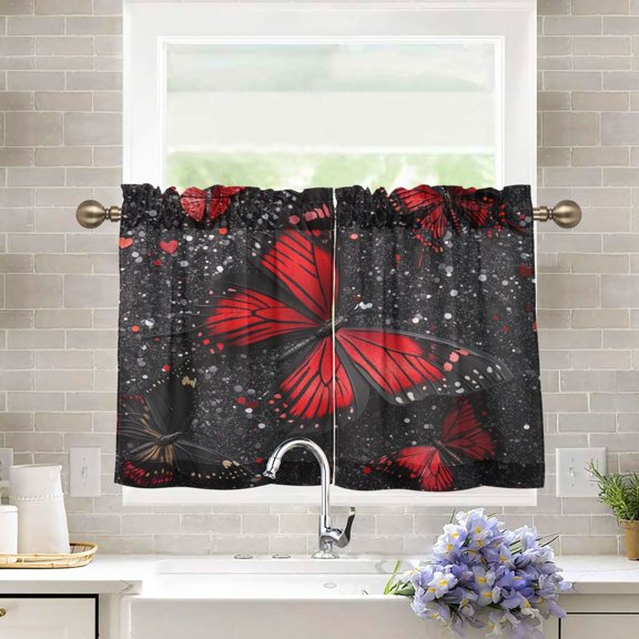 BZSMCE Set of 2 Pieces Kitchen Window Curtain Fashion Crimson Elegance Printed 27x24in/27x36in