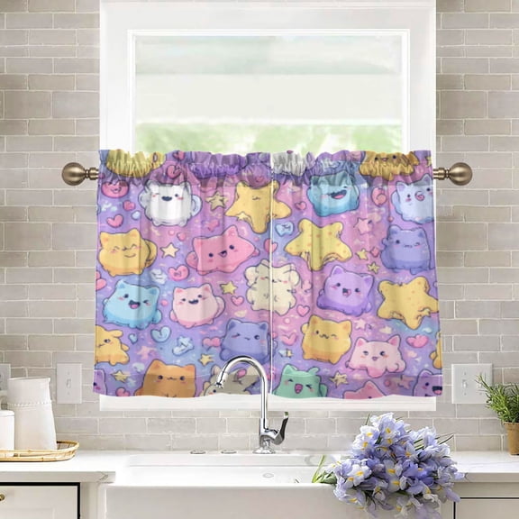 BZSMCE Set of 2 Pieces Kitchen Window Curtain Fashion Critter Carnival Pattern 27x24in/27x36in