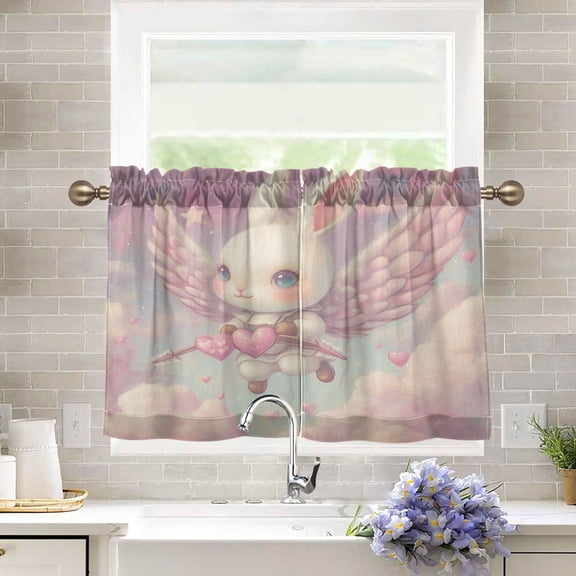 BZSMCE Set of 2 Pieces Kitchen Window Curtain Fashion Cupid’s Bunny Printed 27x24in/27x36in