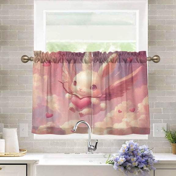 BZSMCE Set of 2 Pieces Kitchen Window Curtain Fashion Cupid’s Bunny Printed 27x24in/27x36in