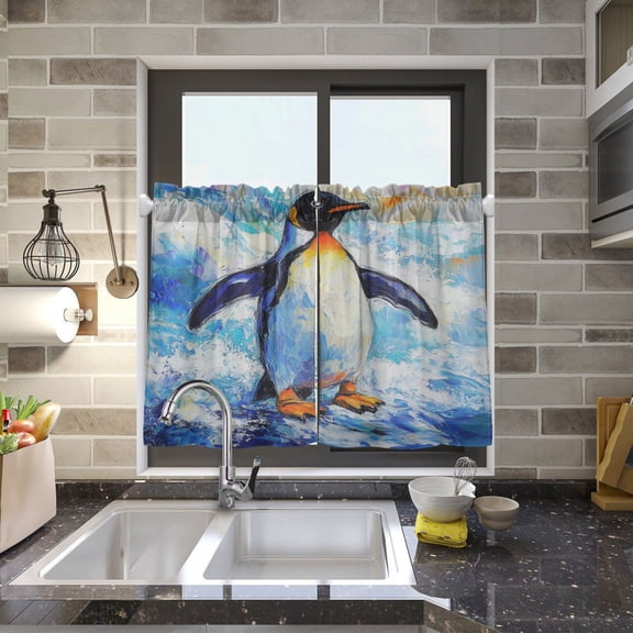 BZSMCE Set of 2 Pieces Kitchen Window Curtain Fashion Dancing on The Tides Printed 27x24in/27x36in