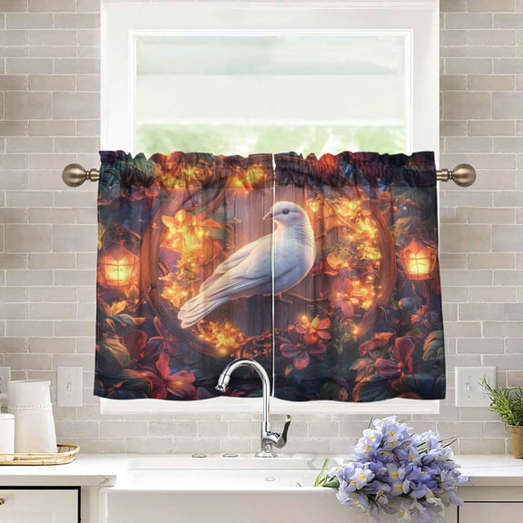 BZSMCE Set of 2 Pieces Kitchen Window Curtain Fashion Dove Of Dreams Printed 27x24in/27x36in