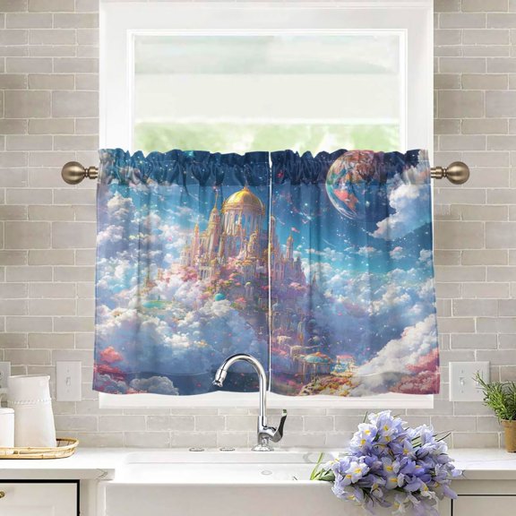 BZSMCE Set of 2 Pieces Kitchen Window Curtain Fashion Dream above The Clouds Printed 27x24in/27x36in