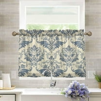 BZSMCE Set of 2 Pieces Kitchen Window Curtain Fashion Elegant Blue Damask Pattern Printed 27x24in/27x36in