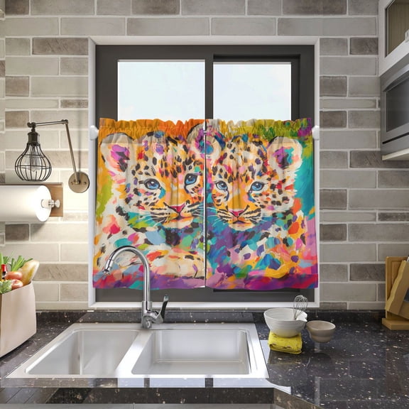 BZSMCE Set of 2 Pieces Kitchen Window Curtain Fashion Enchanted Sunflower Roses Printed 27x24in/27x36in