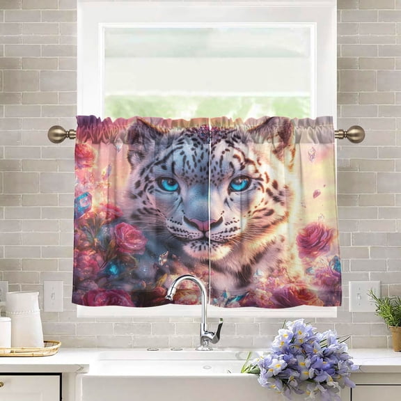 BZSMCE Set of 2 Pieces Kitchen Window Curtain Fashion Fantasy Leopard Sunset Printed 27x24in/27x36in