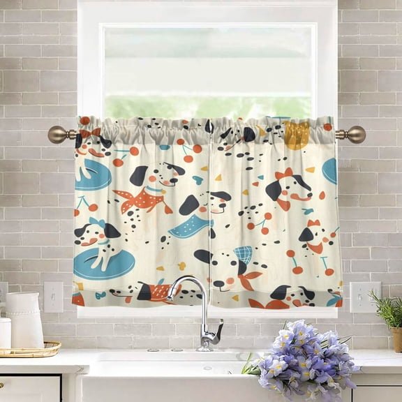 BZSMCE Set of 2 Pieces Kitchen Window Curtain Fashion Float Dalmatian Pattern 27x24in/27x36in