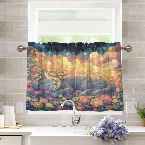 BZSMCE Set of 2 Pieces Kitchen Window Curtain Fashion Floral Dream Printed 27x24in/27x36in