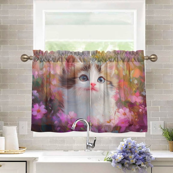 BZSMCE Set of 2 Pieces Kitchen Window Curtain Fashion Floral Dreamer Printed 27x24in/27x36in
