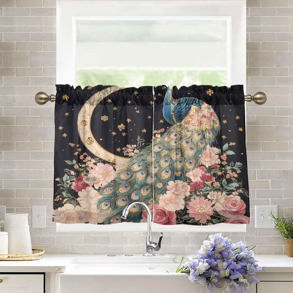 BZSMCE Set of 2 Pieces Kitchen Window Curtain Fashion Floral Fancies Printed 27x24in/27x36in