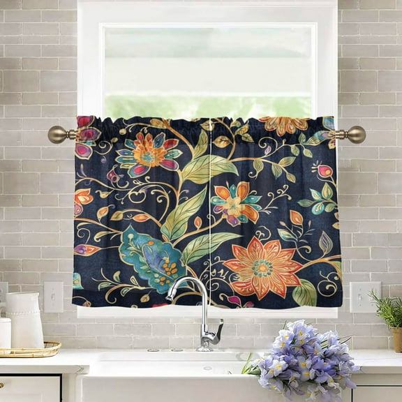 BZSMCE Set of 2 Pieces Kitchen Window Curtain Fashion Floral Harmony Printed 27x24in/27x36in